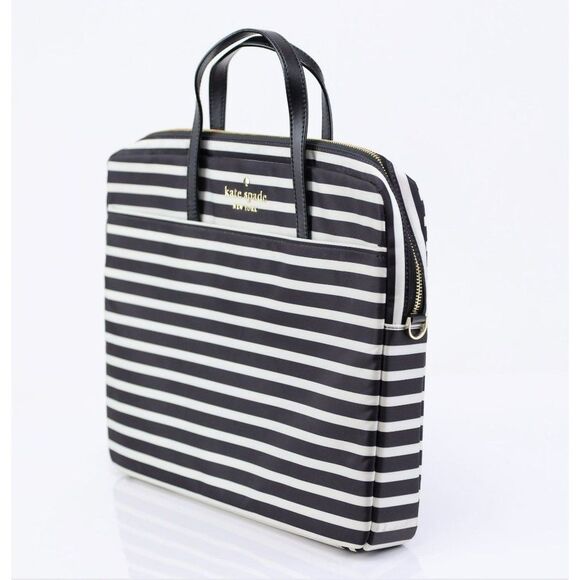NEW Kate Spade Stripe Computer Laptop Commuter Bag Black White - Picture 7 of 13